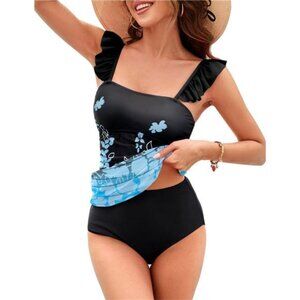 Floral Tummy Control Tankini – High Waisted Swim Set with Padded Top